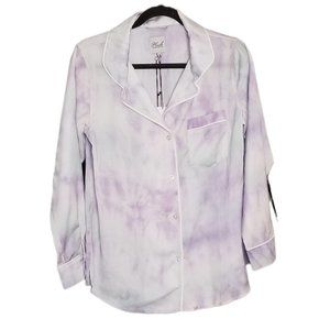 NWT REVOLVE Plush Apparel Silky Purple Tie Dye Pajama Shirt, Size XS